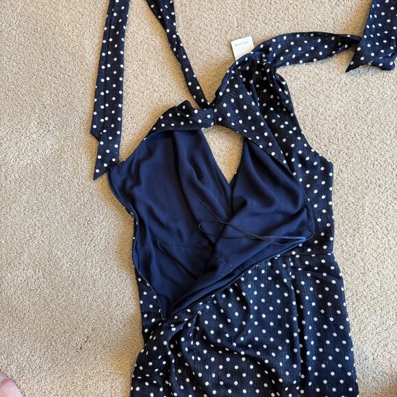 NWT Lauren Ralph Lauren Midi Dress Polka Dot Navy White Chiffon V-Neck Size 4 - Picture 12 of 13